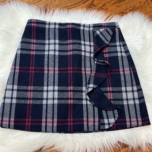 J. Crew Plaid Ruffle Front Mini Skirt in Double-Serge Wool - Picture 3 of 6